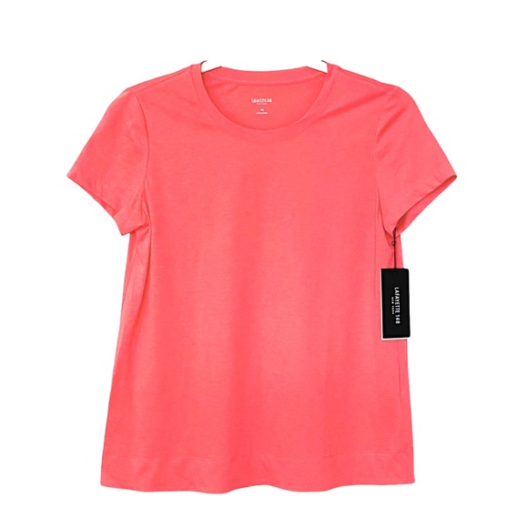 NEW LAFAYETTE 148 New York Kim Short Sleeves Cotton T-Shirt Tee Ultra Pink XS - Picture 7 of 13